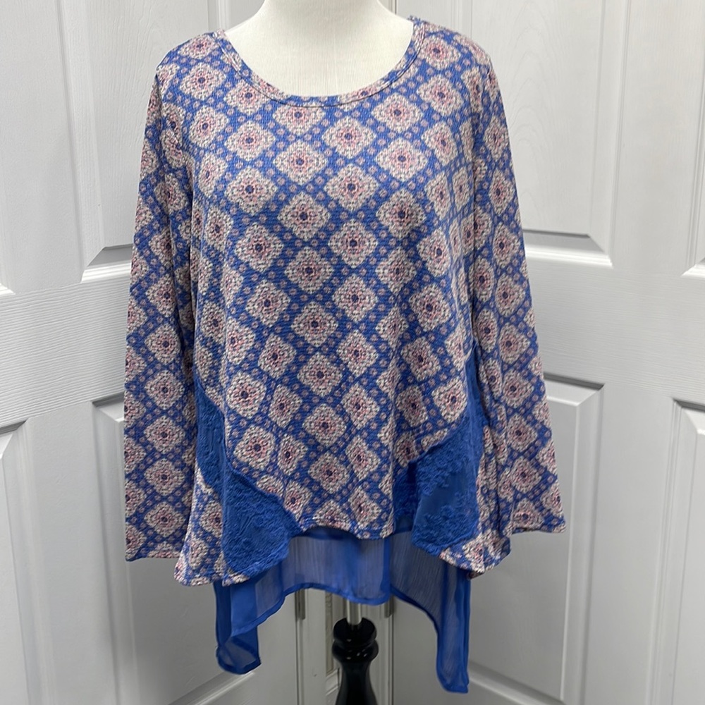 Tru Self Blue Long Sleeve Flowy Tunic Top 2X
